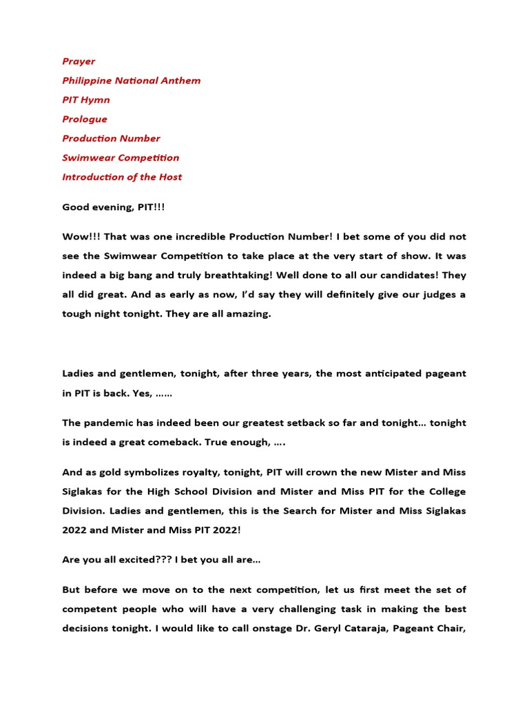 Judges Introduction for Siglakas Pageant | PDF