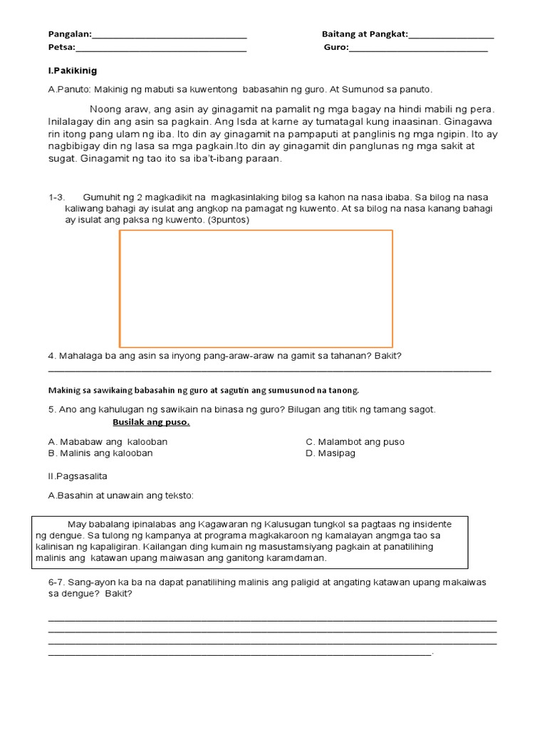 Filipino 5 First Periodical Test Pdf