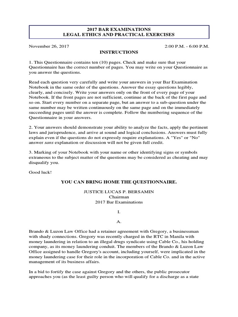 2017 Legal Ethics and Practical Exercises PDF Lawyer Complaint