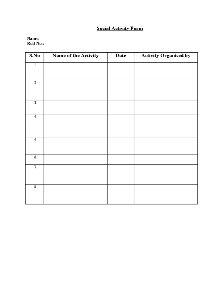 Social activity form table pdf
