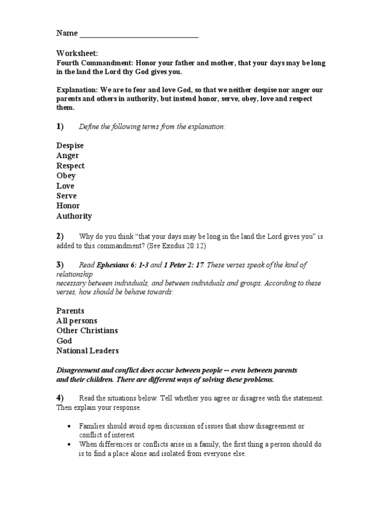 Fourth Commandment Pdf Ten Commandments Anger