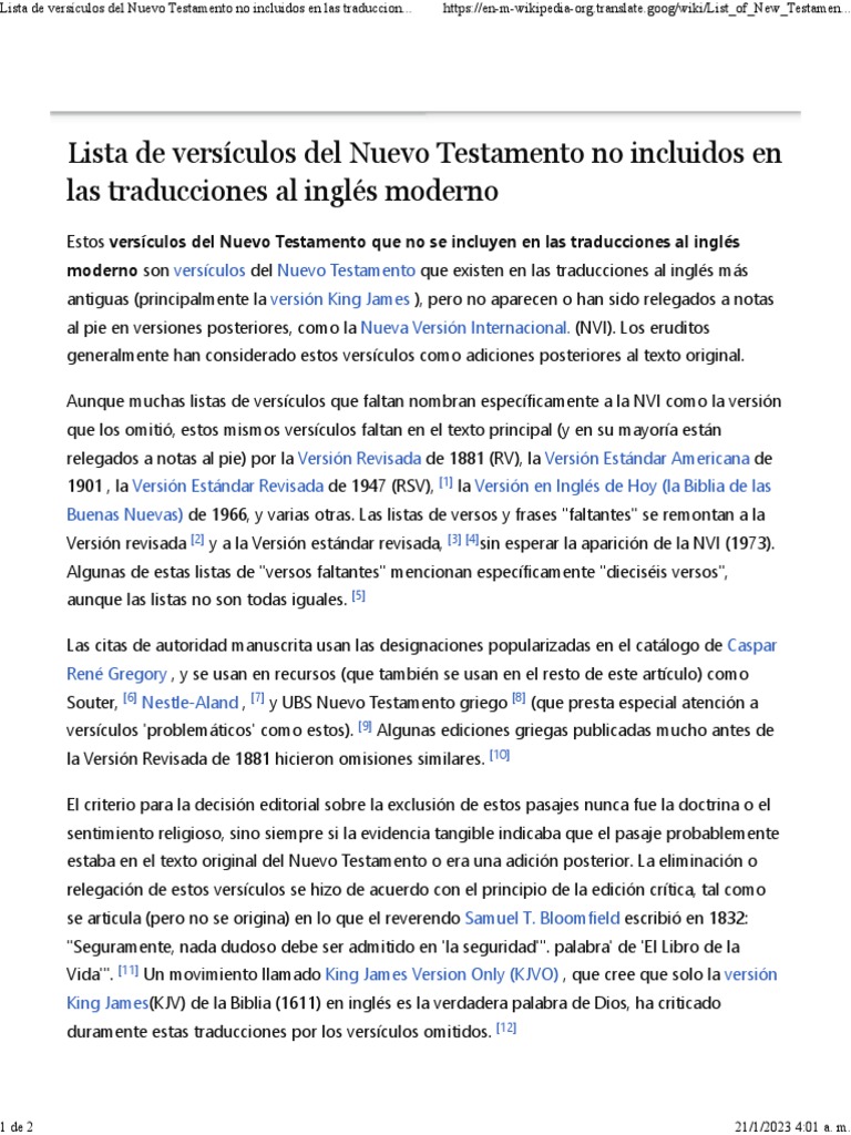 Lista de Versículos Del Nuevo Testamento No Incluidos en Las ...