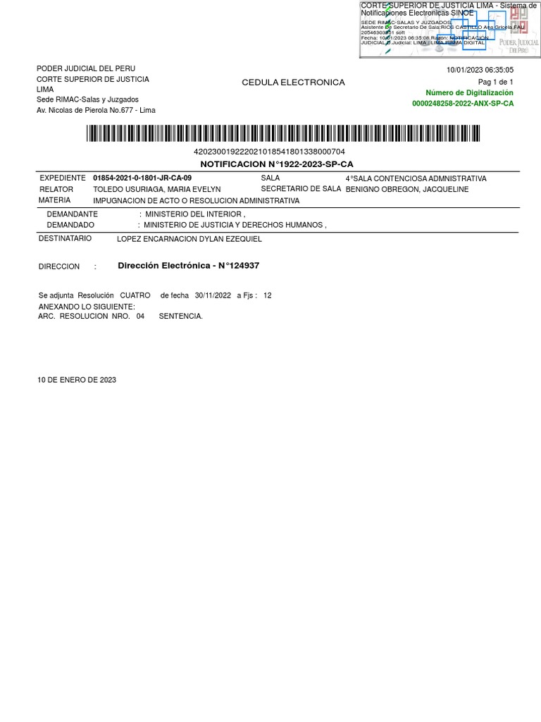 NOT #1922-2023-SP-CA 10 ENE 2023. Res N.° 4. REVOCAR La Sentencia