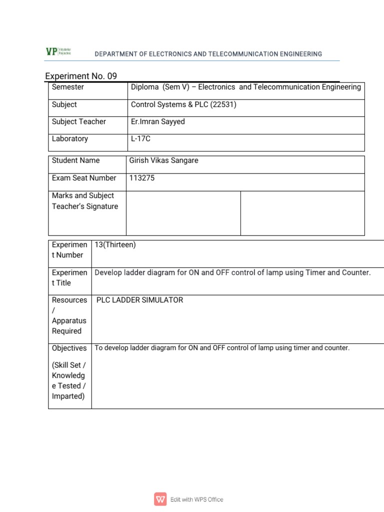 Girish - ON and OFF Control of Lamp | PDF