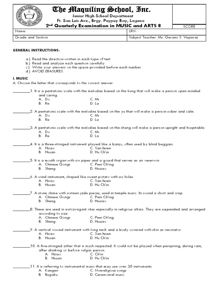 Q2 Exam in Music and Arts 8 2 | PDF | Paintings