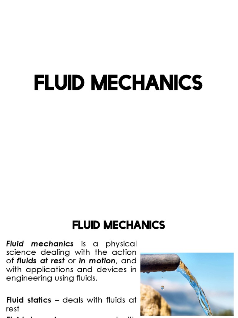 Fluid Mechanics Overview and Applications | PDF | Fluid Dynamics | Pressure