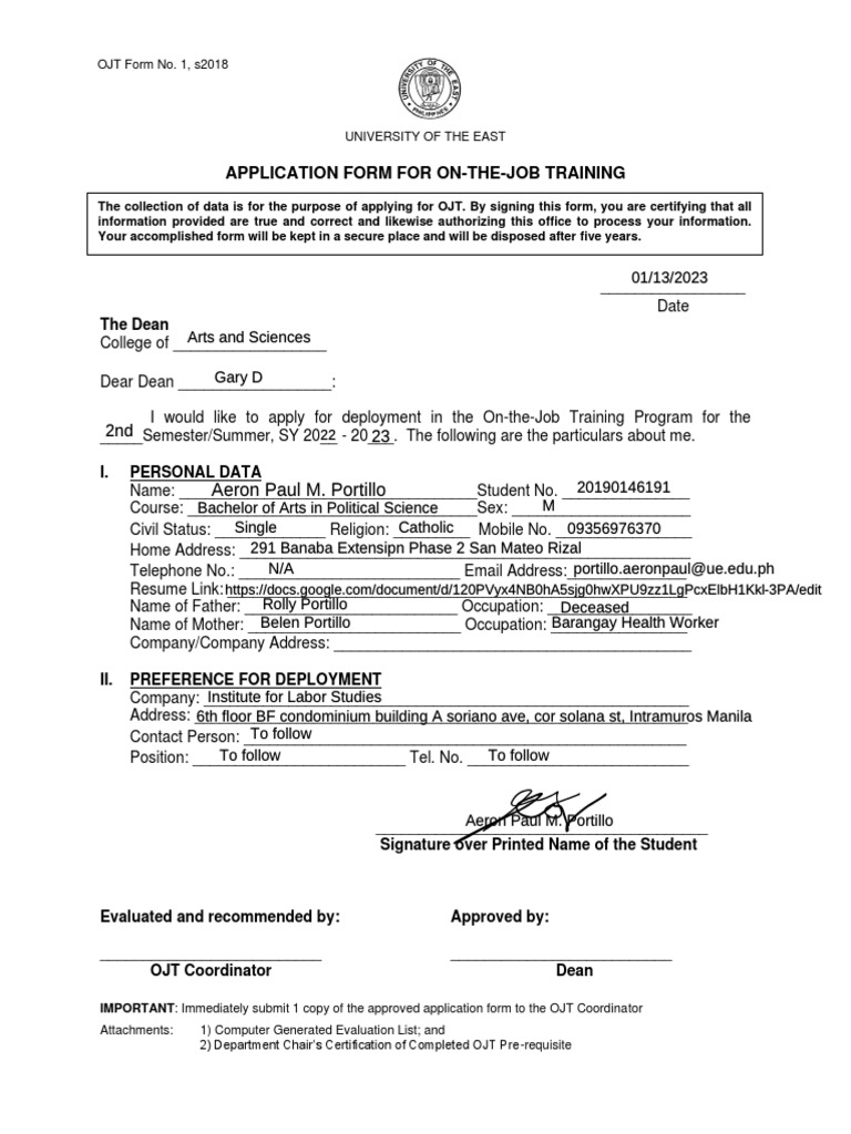 OJT FORM 1 s2018 (1) | PDF | Computing