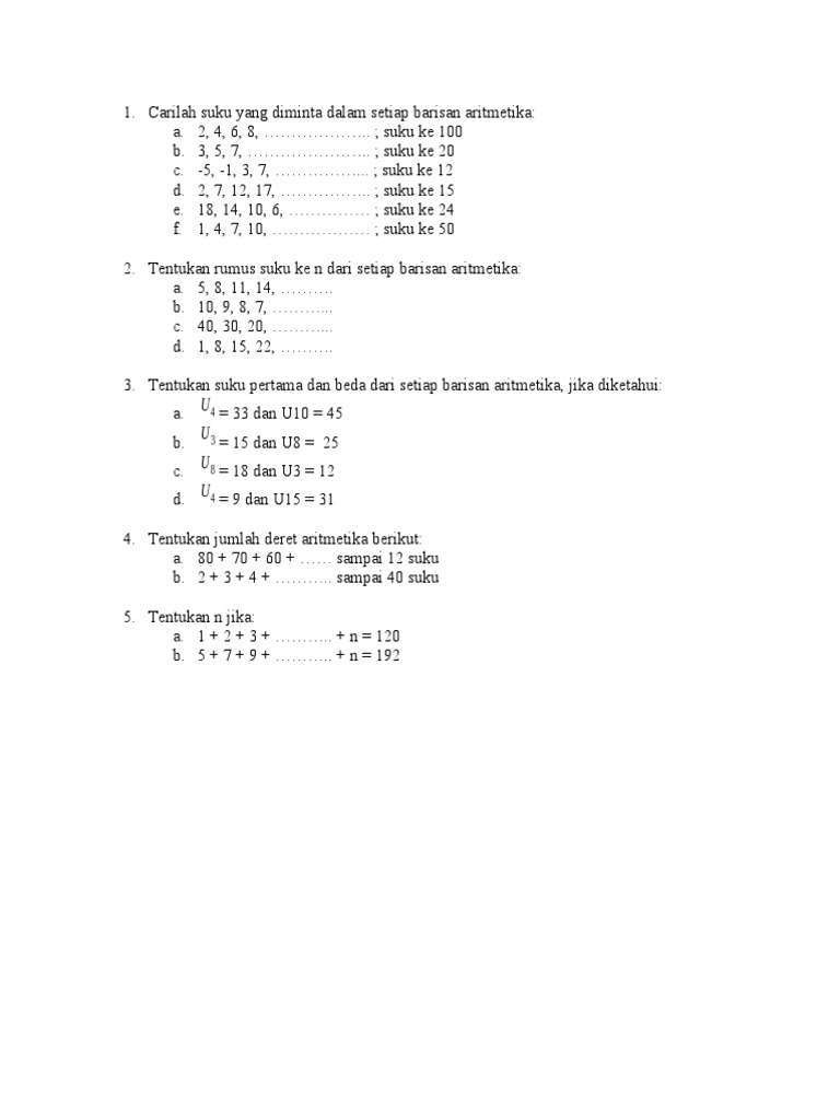 Latihan Soal Barisan Aritmatika | PDF