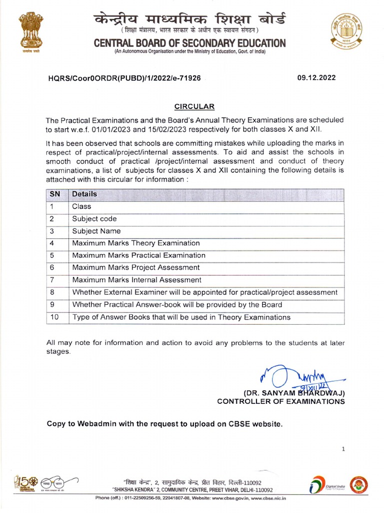 Class X and XII Subject List | PDF