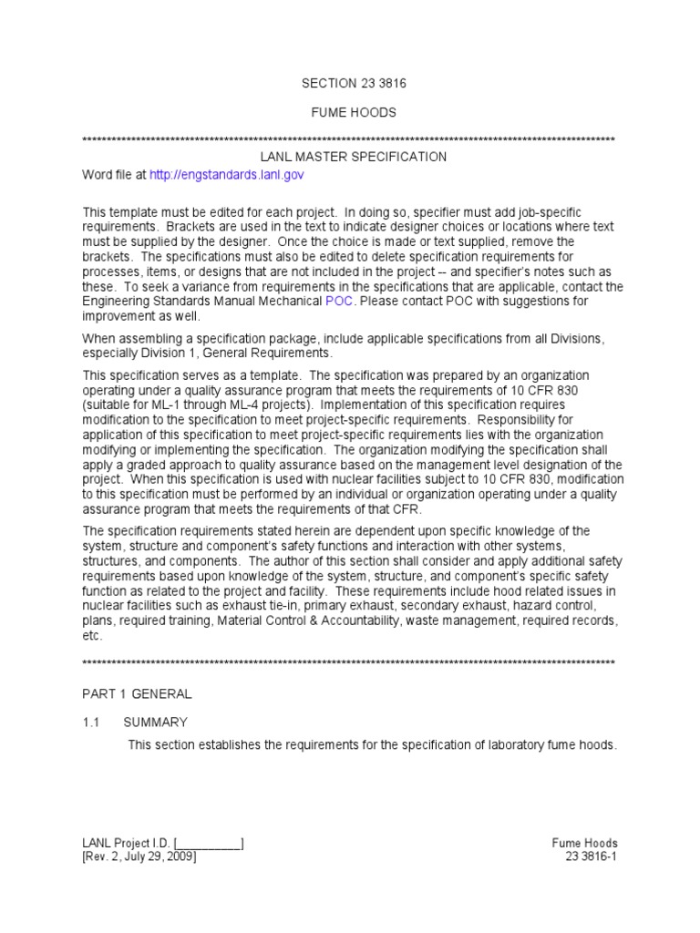 Fume Hoods PDF Specification (Technical Standard) Corrosion
