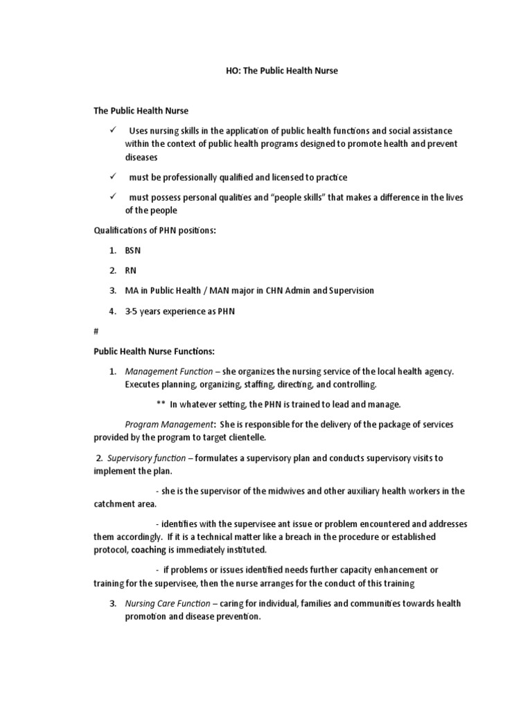 Role and Functions of Public Health Nurses | PDF | Nursing | Public Health