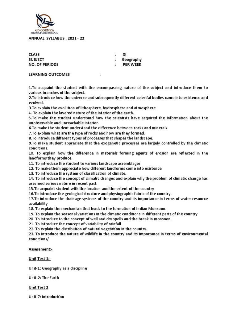 Exploring the Earth An Annual Syllabus for Class XI Geography PDF