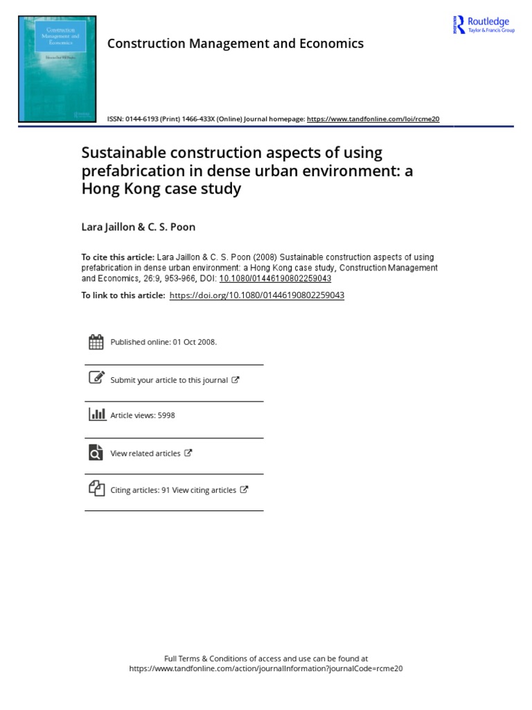 Sustainable Construction Aspects of Using Prefabrication in Dense Urban ...