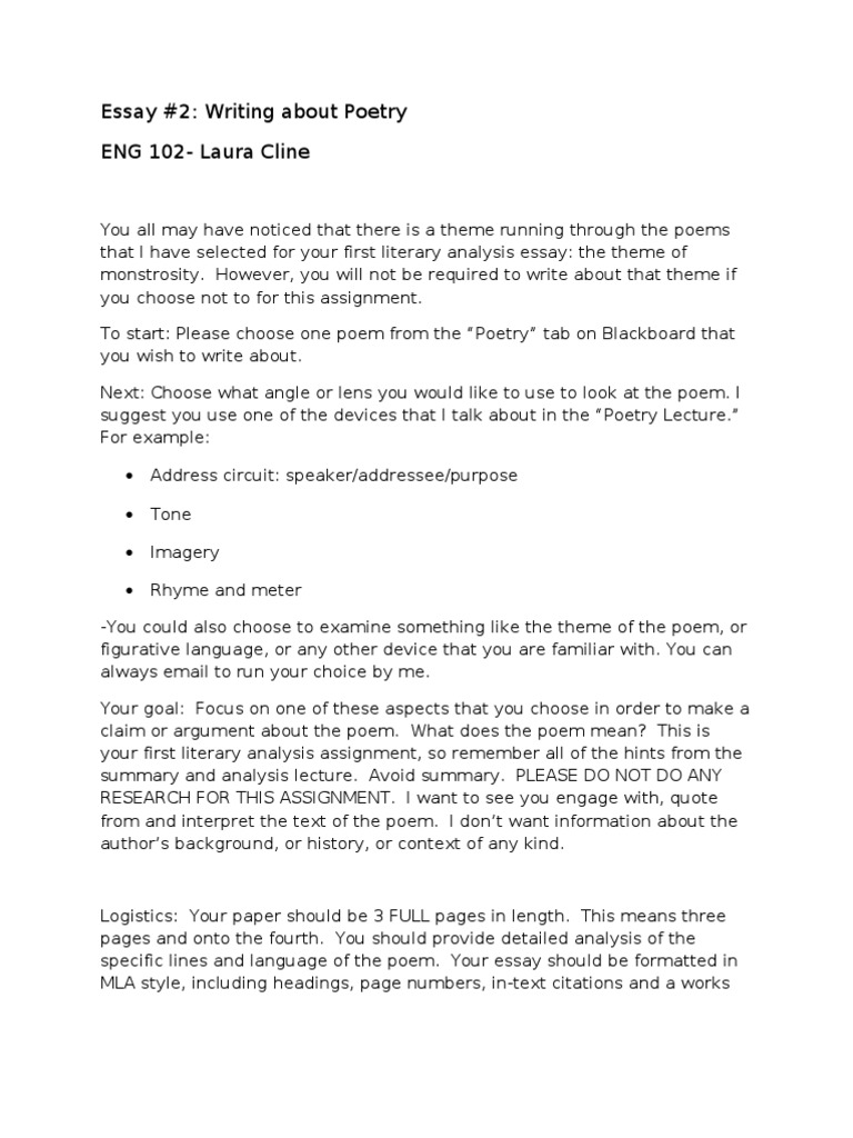 Essay #29 - Analysis of A Poem  PDF  Poetry  Paragraph