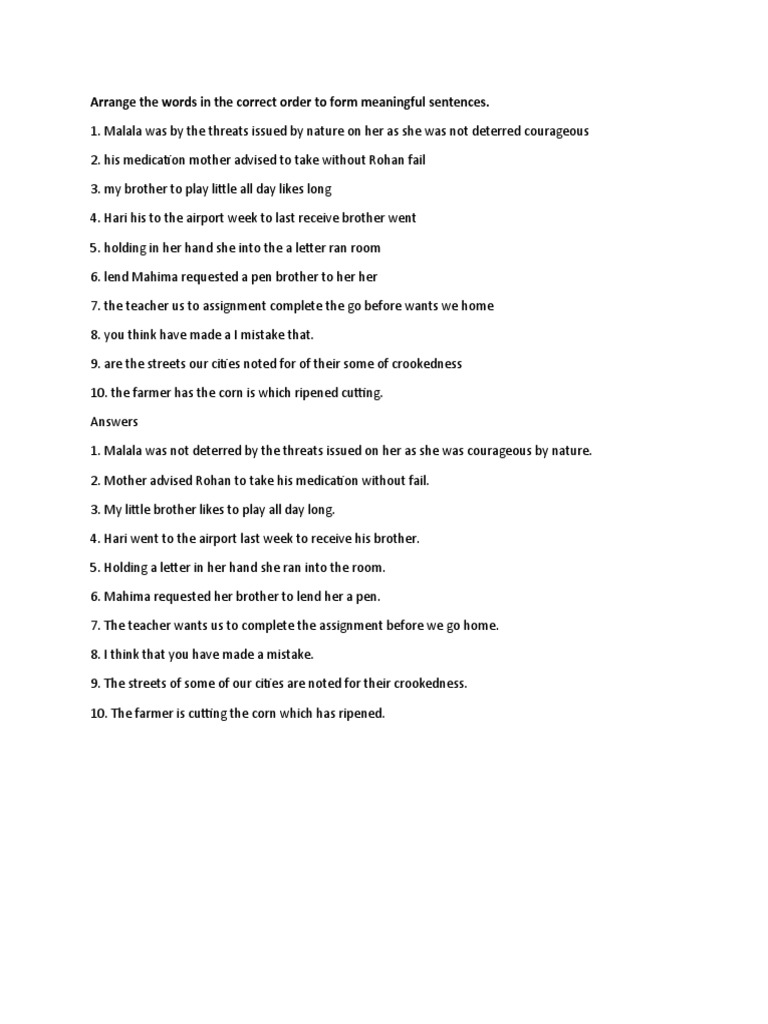 Sentence Arrangement Exercise | PDF