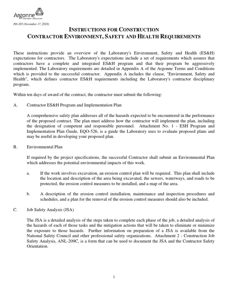 Contractor ES&H Requirements Guide | PDF | Laboratories | Occupational ...