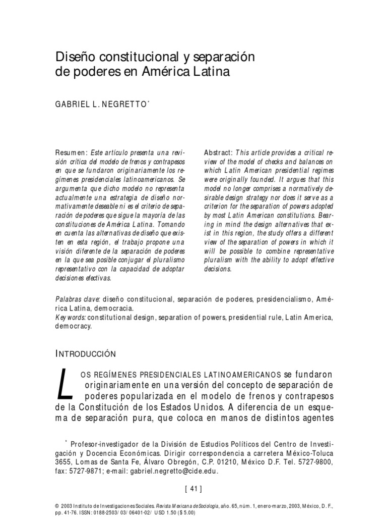 Diseño Constitucional Y Separacion de Poderes | PDF