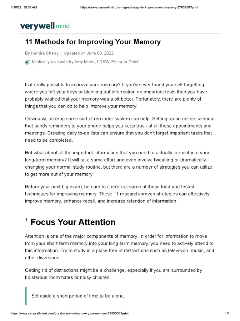 ApplicationMemory Improvement Techniques PDF Memory Recall (Memory)
