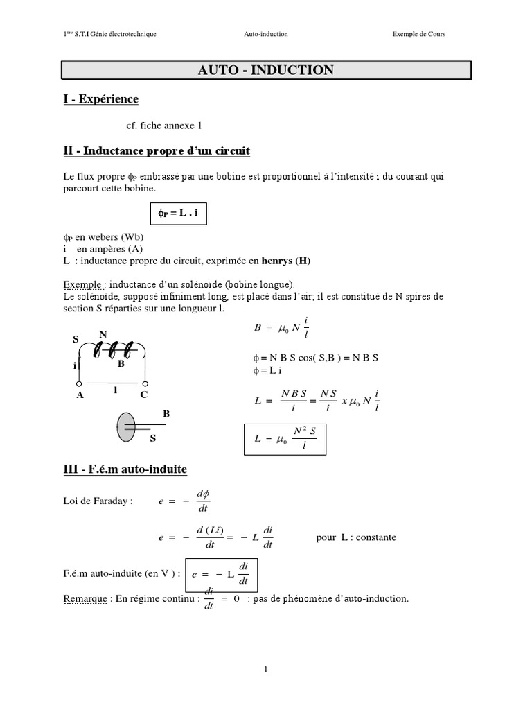 Cours sur l'Auto-Induction Électromagnétique | PDF | Induction ...