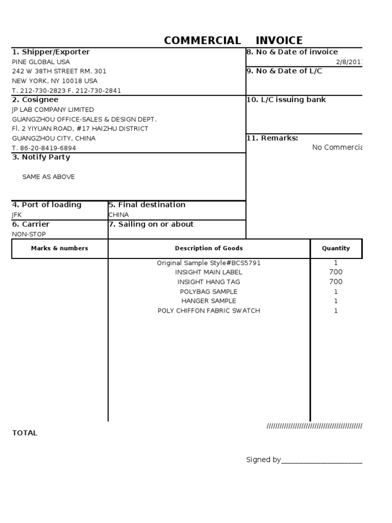 Commercial Invoice Template | PDF