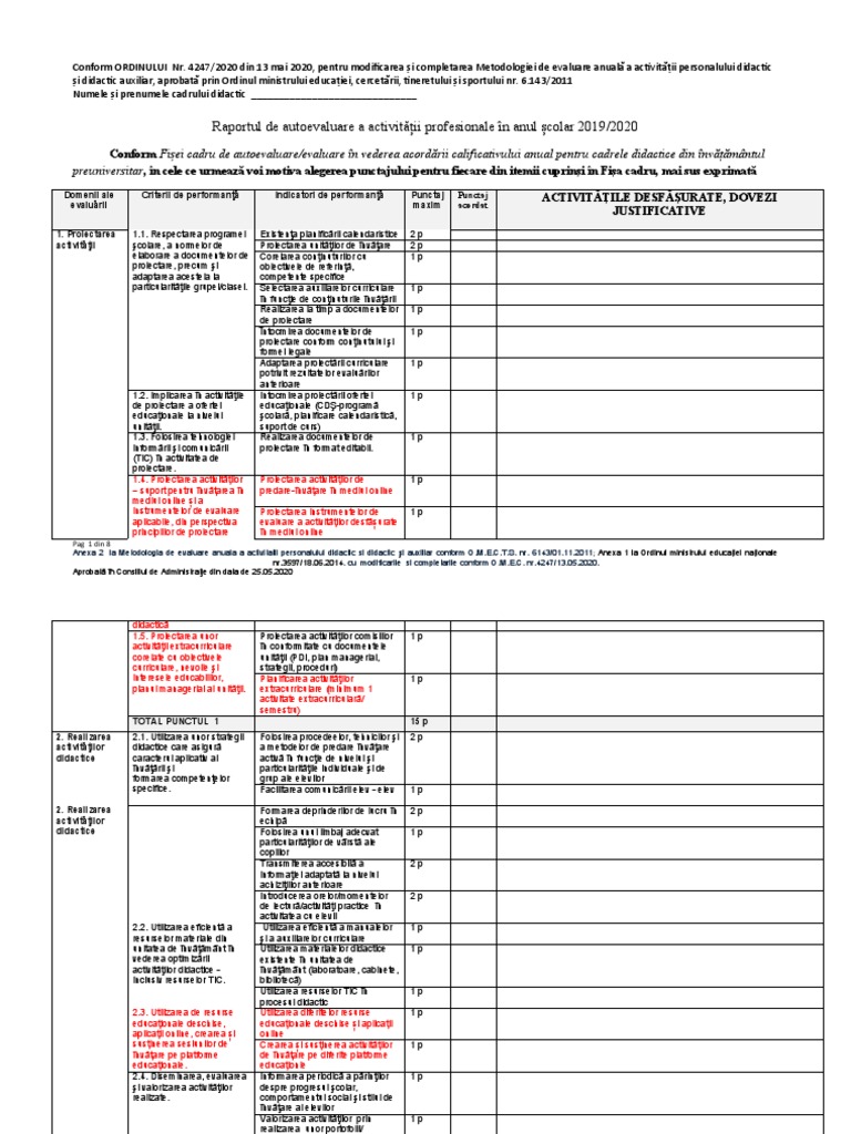 Model Raport Autoevaluare 2019-2020 | PDF