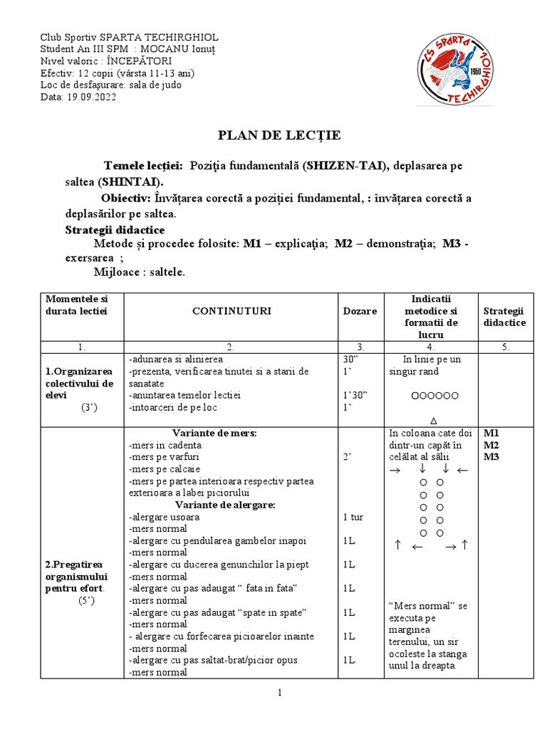 Plan de Lectie - Judo 1 | PDF