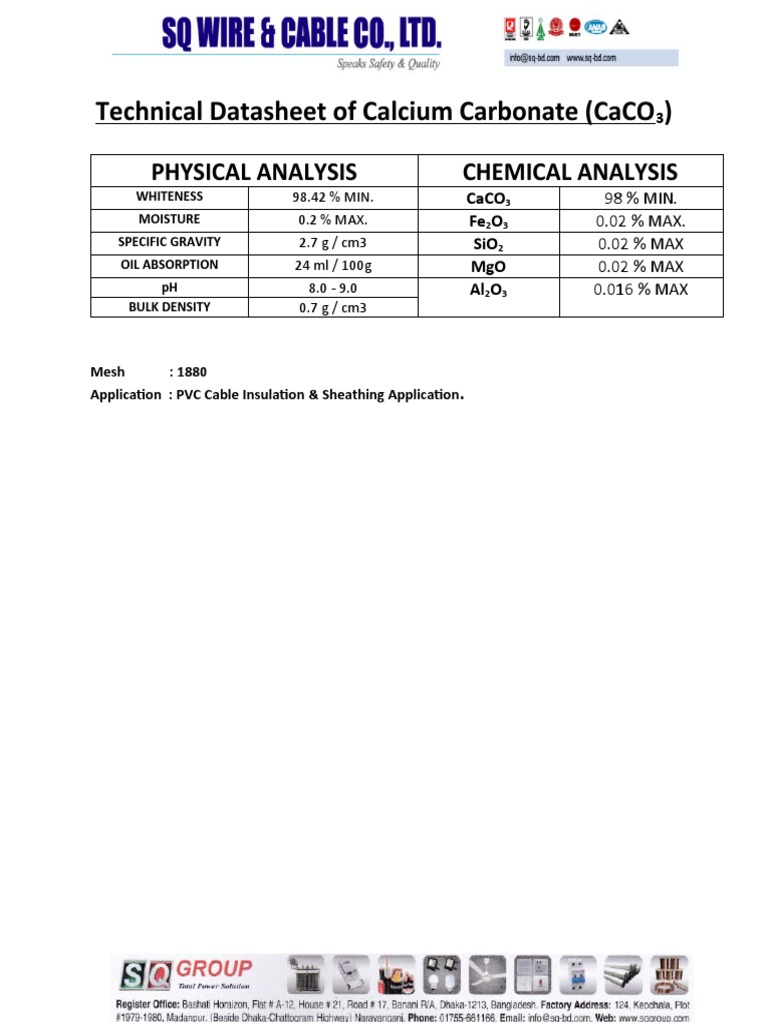 TDS For Calcium Carbonate (CaCO3) PDF