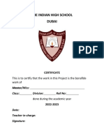 Indian High School Dubai Student Project Certificate 2022-23