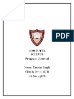 Computer Science Program Journal: Name: Tanisha Singh Class & Div: 11 SC B GR No: 45878