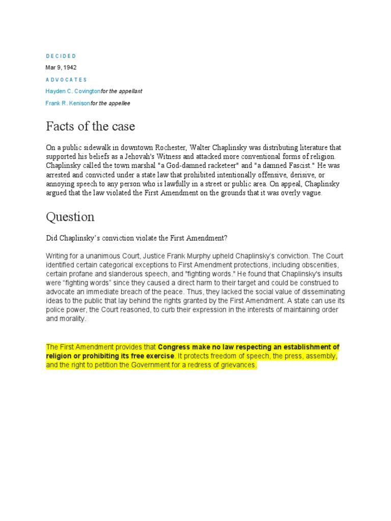 Chaplinsky V New Hampshire PDF