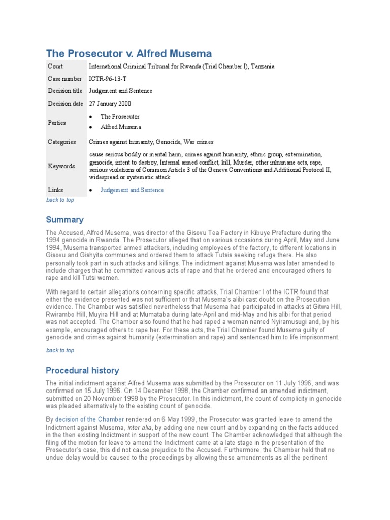 Musema Genocide Case Summary | PDF