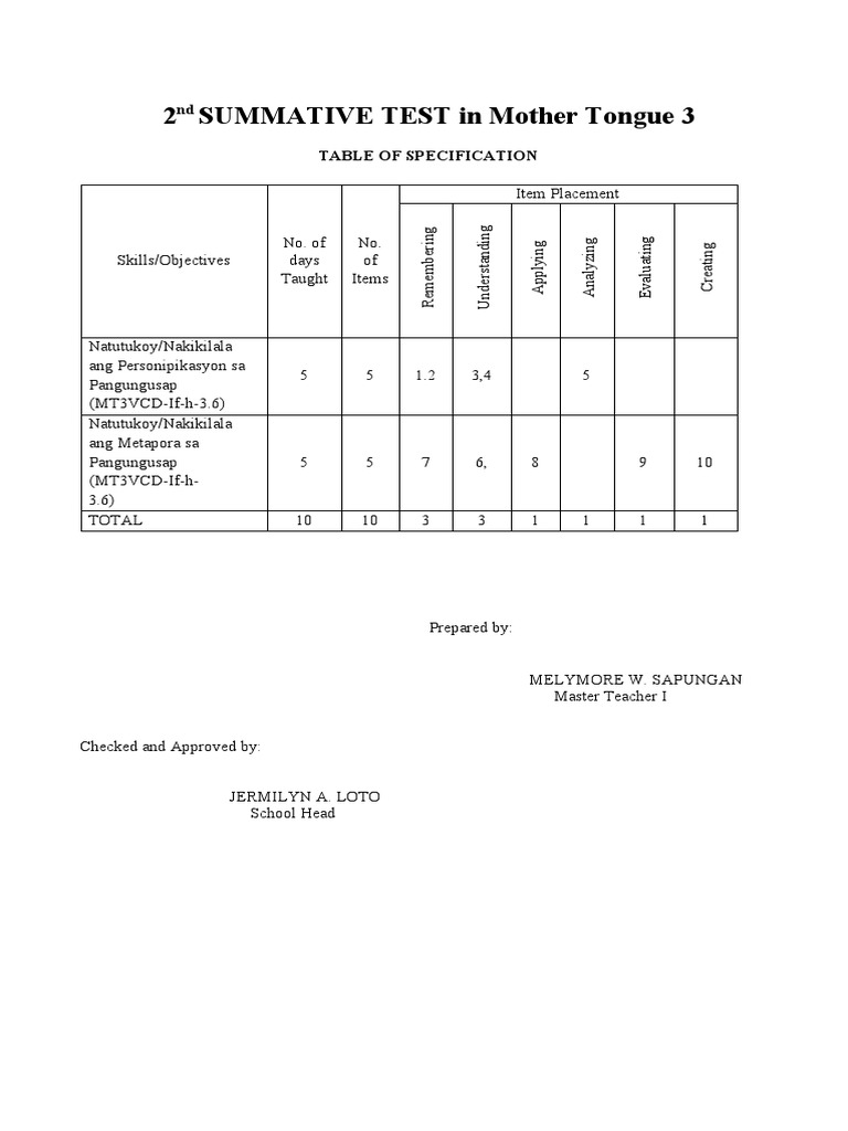 2nd Summative Test in MTB 3 Q2 Mod 3 4 | PDF