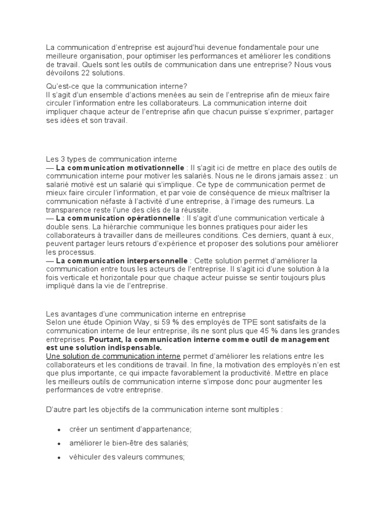 Outils de communication interne en entreprise | PDF | la communication ...