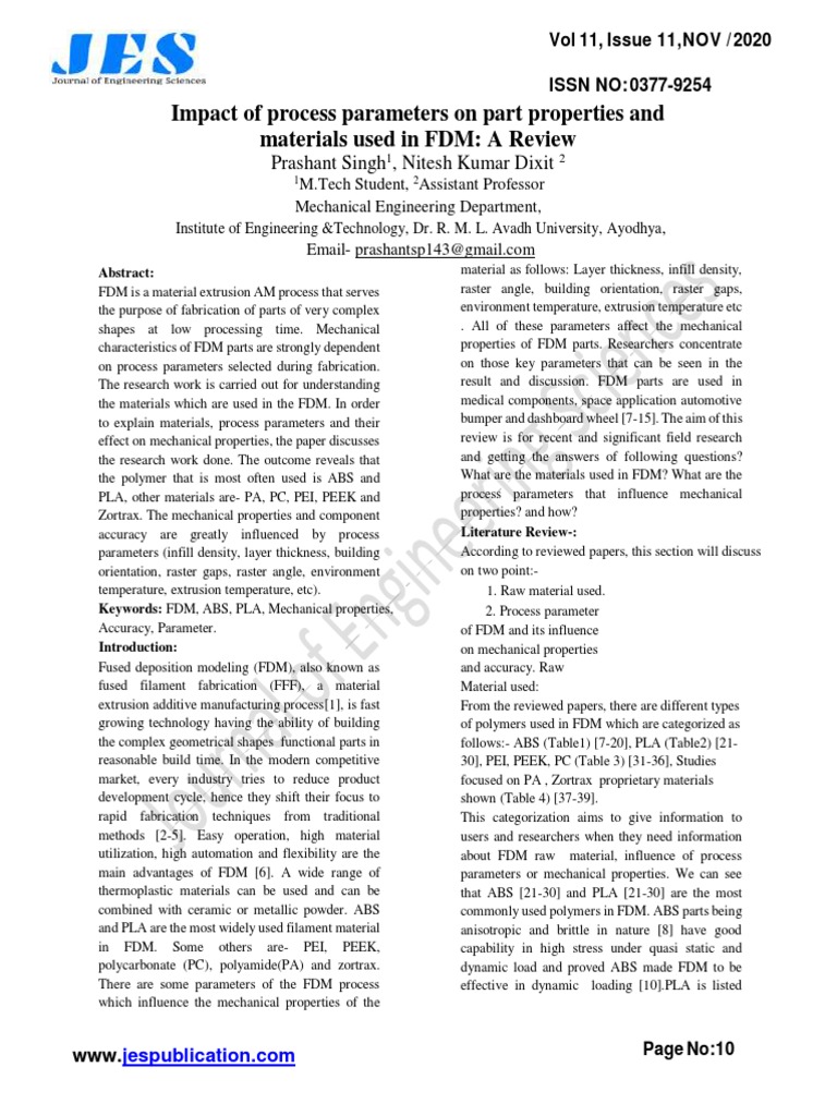 FDM Process Parameters and Material Review | PDF | Strength Of ...