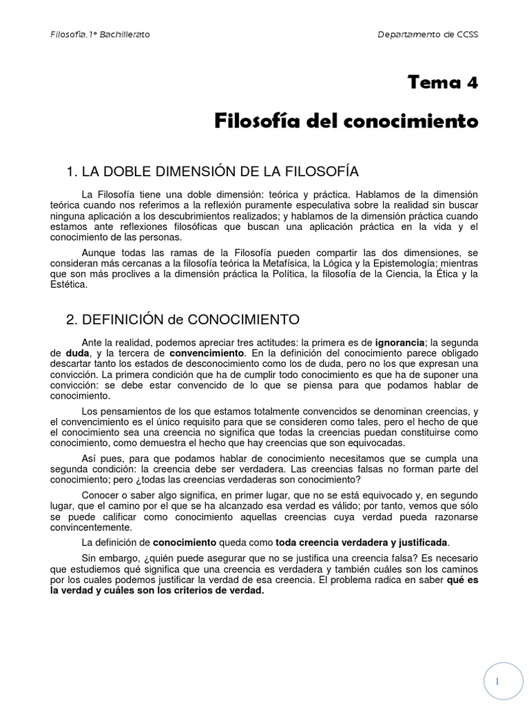 Tema 4 Filosofía Del Conocimiento Pdf Percepción Conocimiento