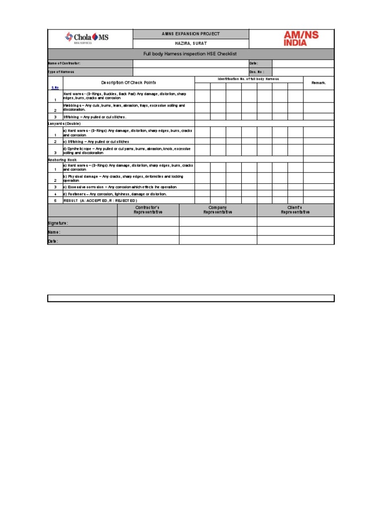 Full Body Harness Inspection Checklist | PDF
