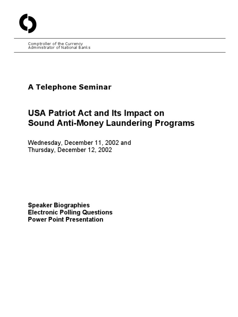 AML TS - Final Handouts | PDF | Patriot Act | Money Laundering