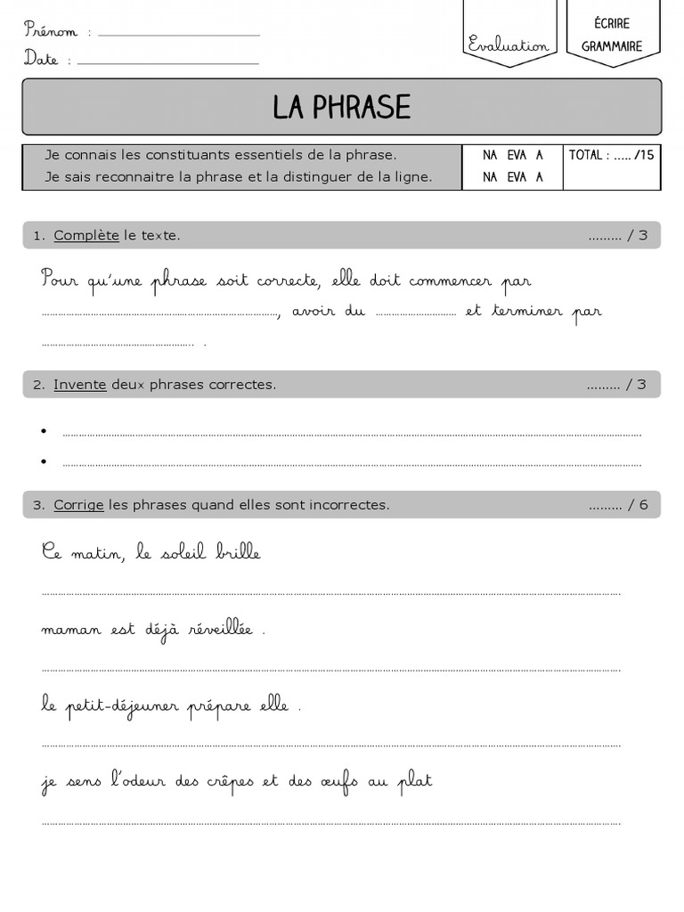 Du Mot Vers La Phrase Ce2 La Phrase CE2 CM1 | PDF