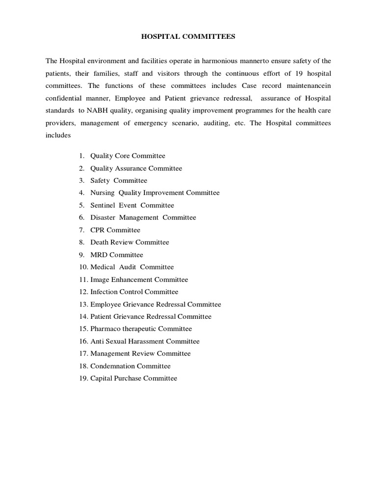 Hospital Committees Pdf Nursing Emergency Management