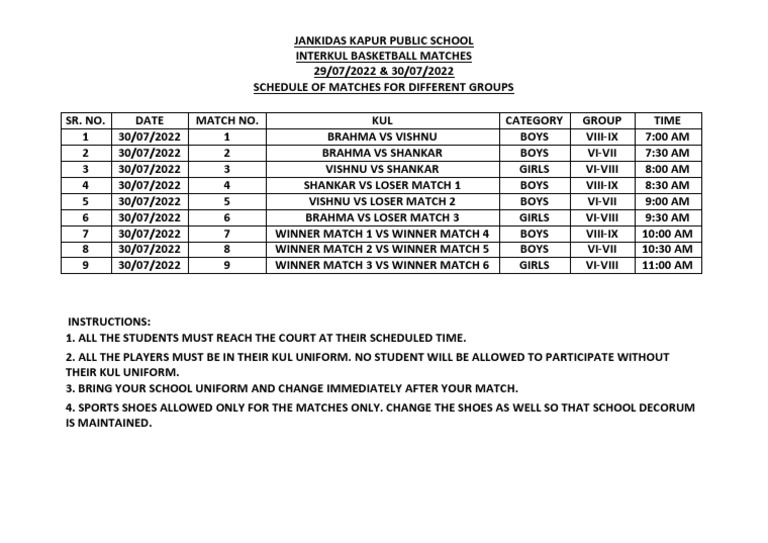 Schedule Basketball | PDF