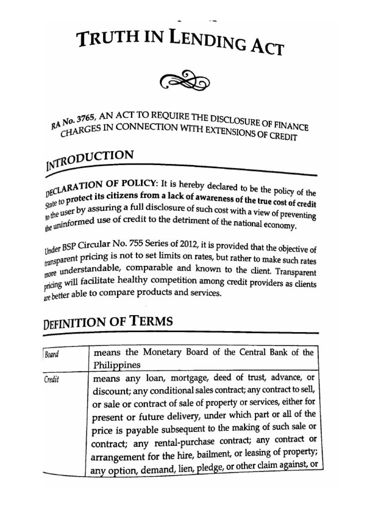 Truth in Lending Act | PDF