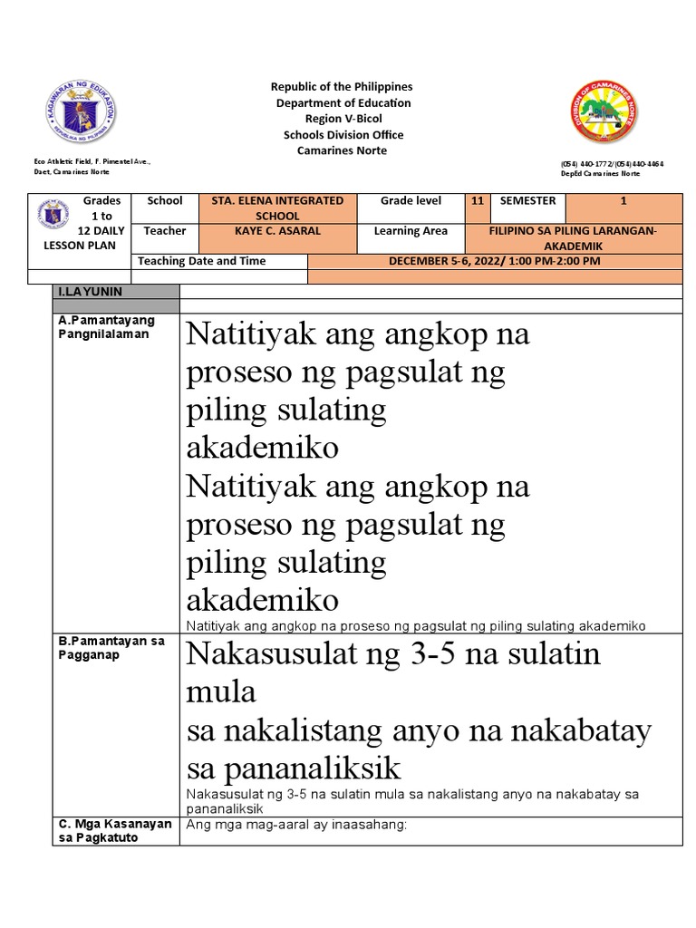 Filipino Sa Piling Larang 11 DLP W5 | PDF
