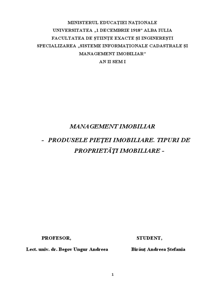 Management Imobiliar - Produsele Pietei Imobiliare. Tipuri de ...