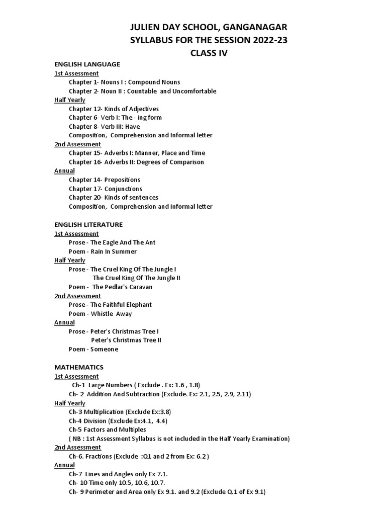 Kv Syllabus For Class 4