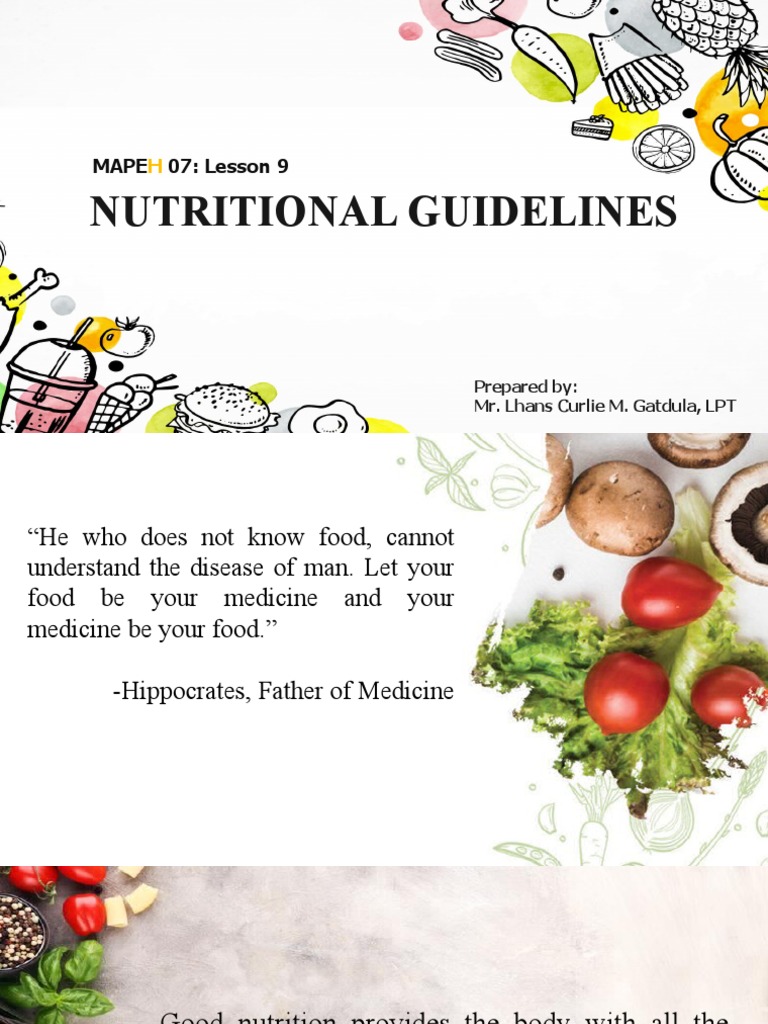 Lesson 9 Nutritional Guidelines PDF Nutrients Diet & Nutrition