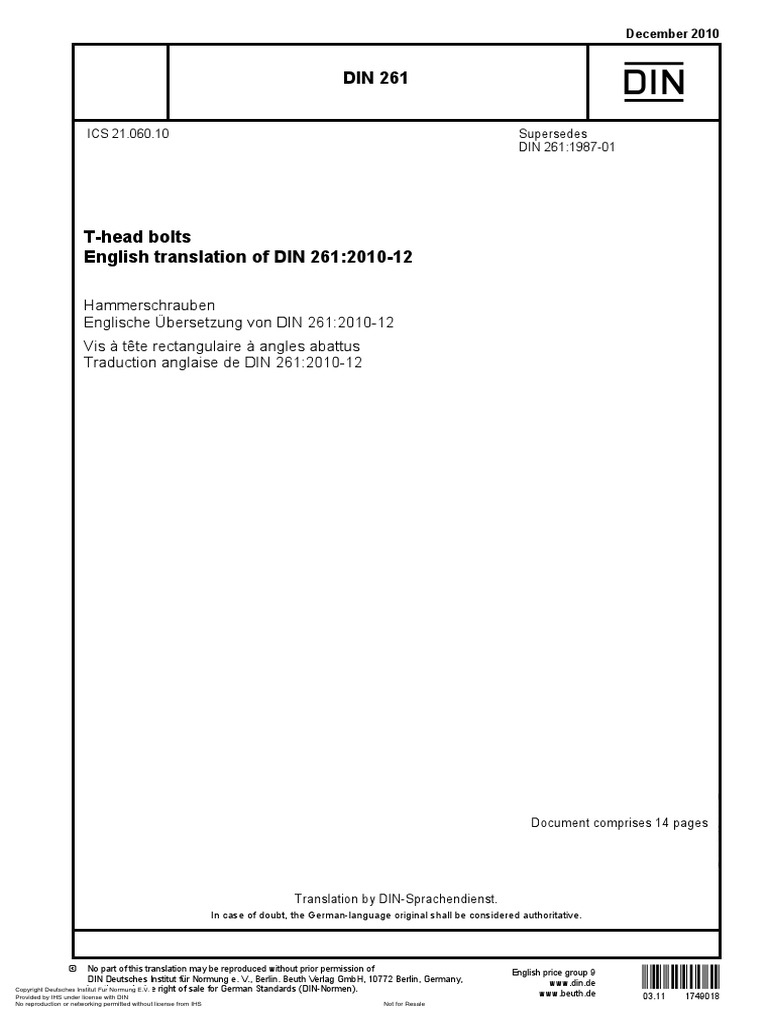 DIN 261 THead Bolts PDF