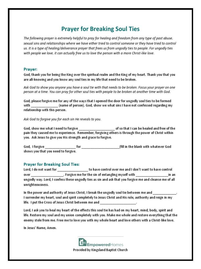 Prayer for Breaking Ungodly Soul Ties | PDF | Prayer | Jesus