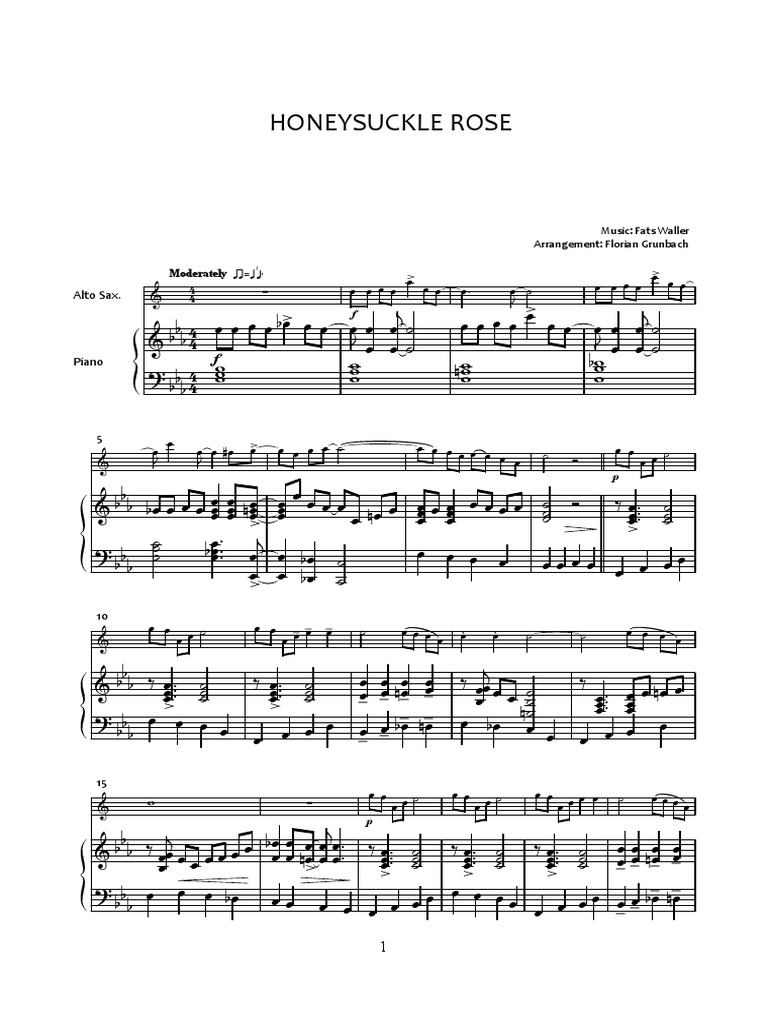 Honeysuckle Rose Alto Saxophone Piano PDF