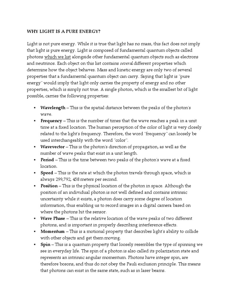Why Light Is A Pure Energy PDF Photon Spin (Physics)