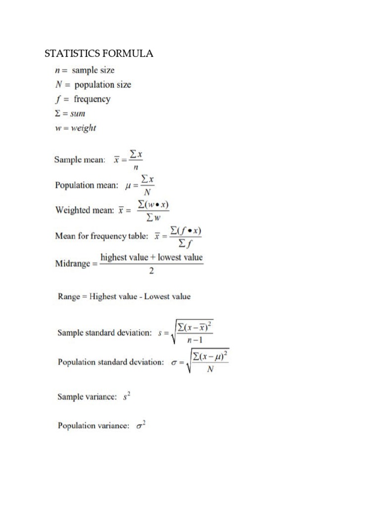 Statistics Formula | PDF